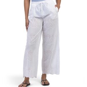 Blue Island White Eyelet Wide Leg Pants